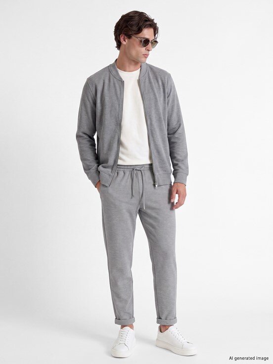 Fermuarlı Sweatshirt AÇIK GRİ MELANJ