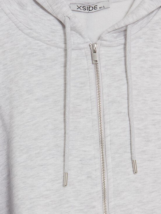 Fermuarlı Sweatshirt AÇIK GRİ MELANJ