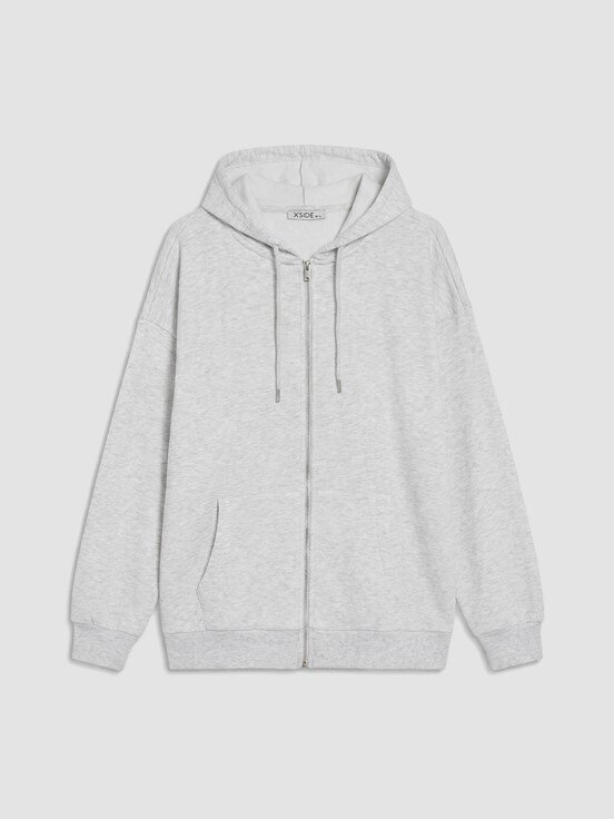 Fermuarlı Sweatshirt AÇIK GRİ MELANJ