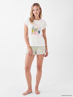 Şortlu Pijama Takımı EKRU BASKILI