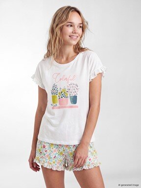 Şortlu Pijama Takımı EKRU BASKILI