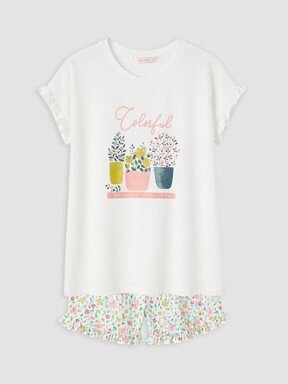 Şortlu Pijama Takımı EKRU BASKILI
