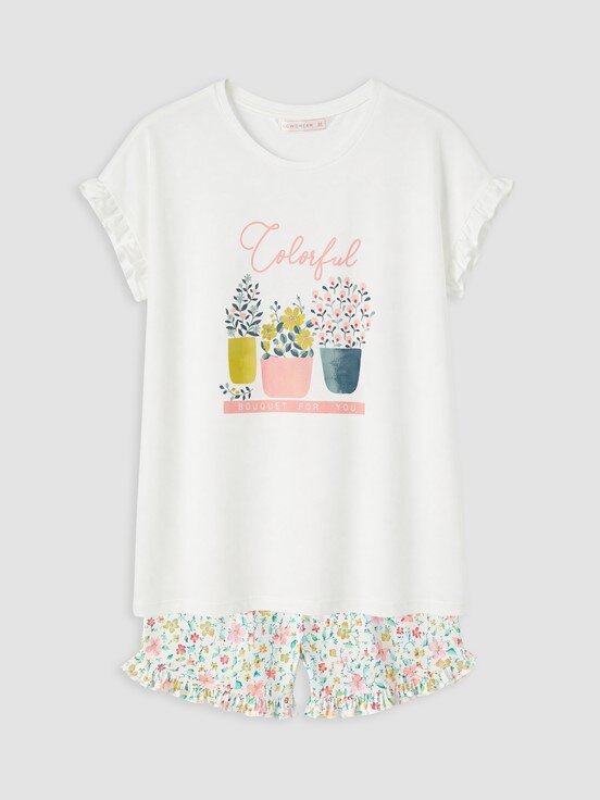 Şortlu Pijama Takımı EKRU BASKILI