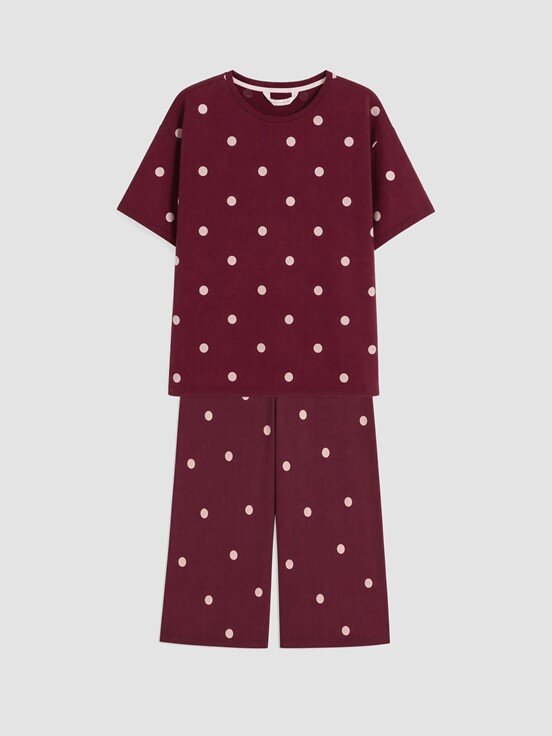 Kaprili Pijama Takımı BORDO BASKILI