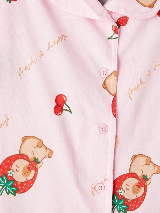 Pijama Takım PEMBE BASKILI