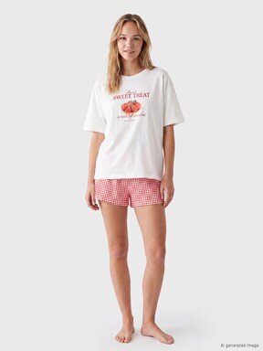 Şortlu Pijama Takımı KIRMIZI EKOSELİ
