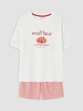 Şortlu Pijama Takımı KIRMIZI EKOSELİ