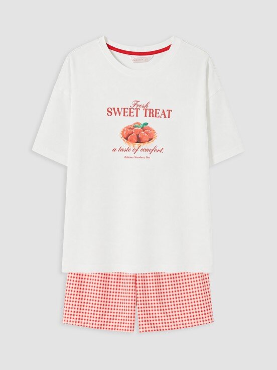 Şortlu Pijama Takımı KIRMIZI EKOSELİ