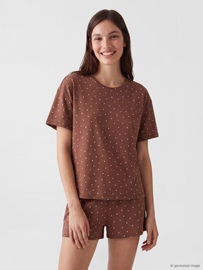 Şortlu Pijama Takımı AÇIK KAHVERENGİ BASKILI