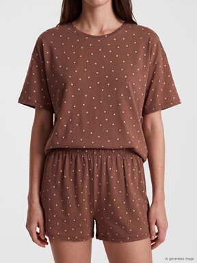 Şortlu Pijama Takımı AÇIK KAHVERENGİ BASKILI