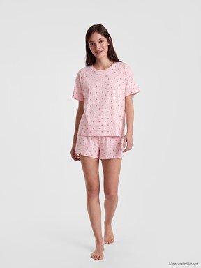 Şortlu Pijama Takımı AÇIK KAHVERENGİ BASKILI
