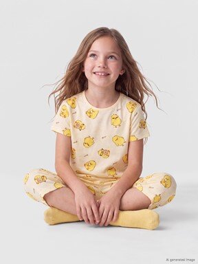 Şortlu Pijama Takımı AÇIK SARI BASKILI