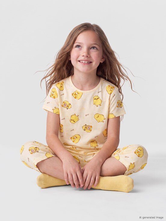 Şortlu Pijama Takımı AÇIK SARI BASKILI