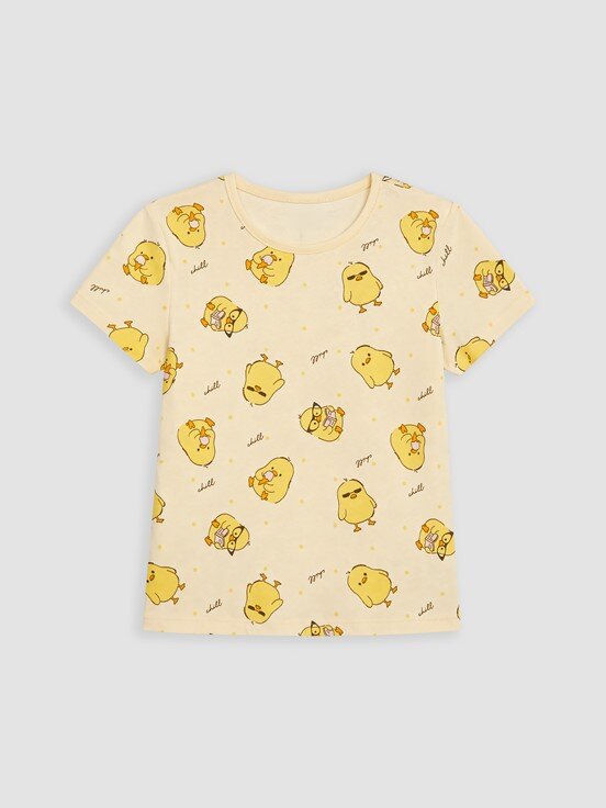 Şortlu Pijama Takımı AÇIK SARI BASKILI