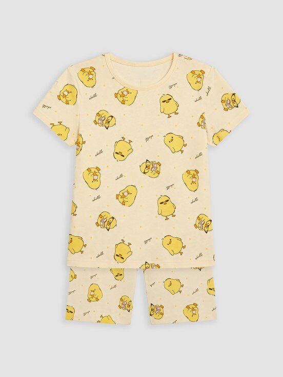 Şortlu Pijama Takımı AÇIK SARI BASKILI