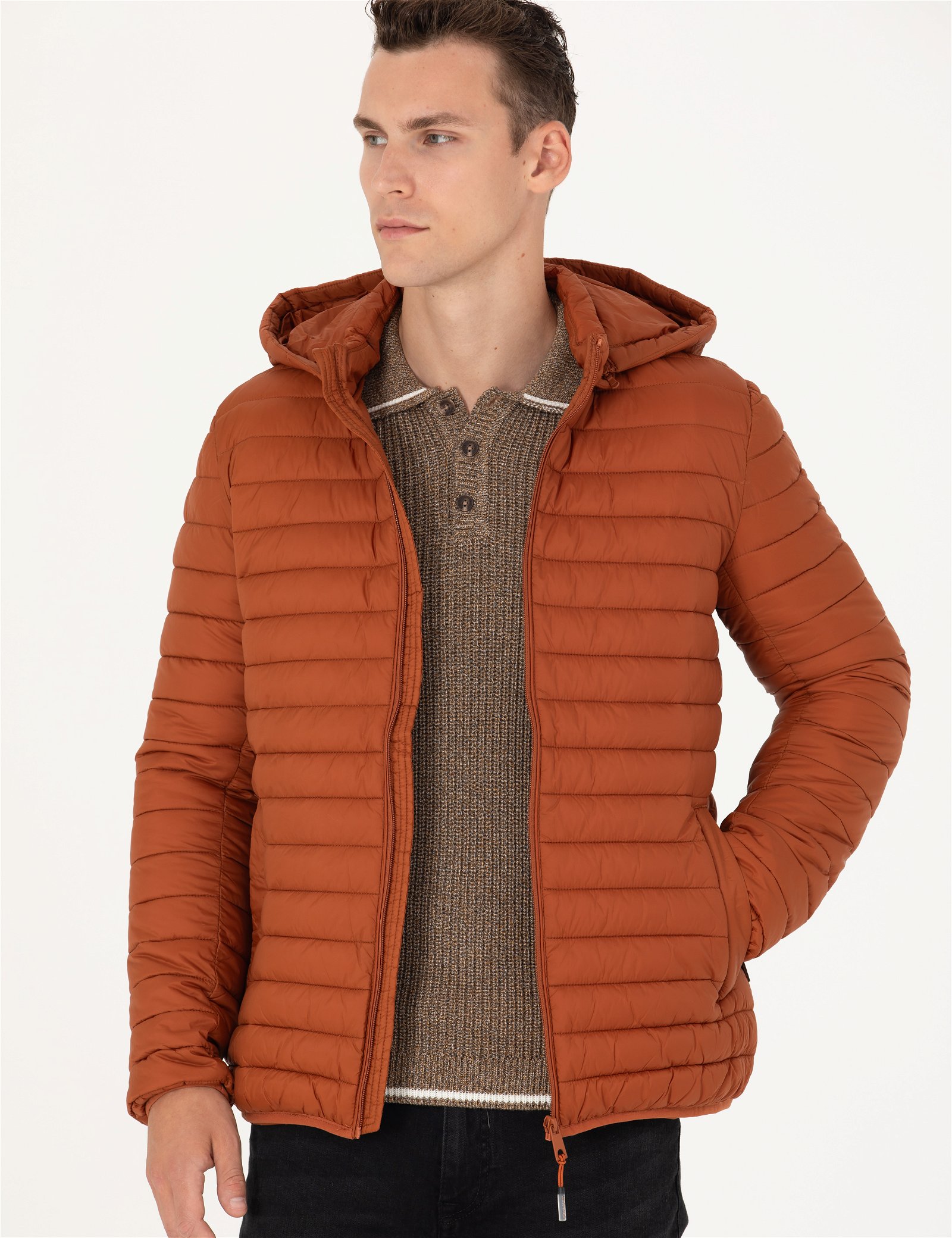 Pierre cardin hooded bubble jacket outlet mens