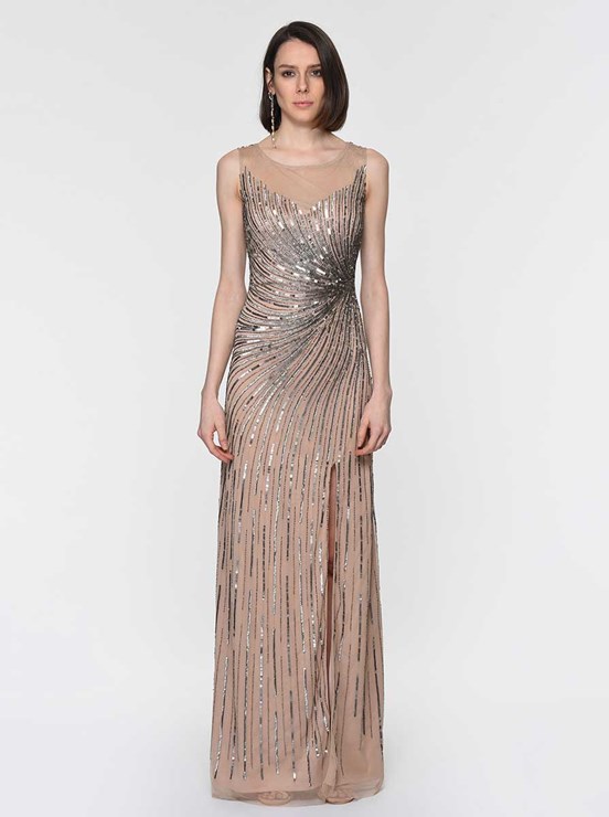 Roman Payet İşlemeli Abiye Elbise