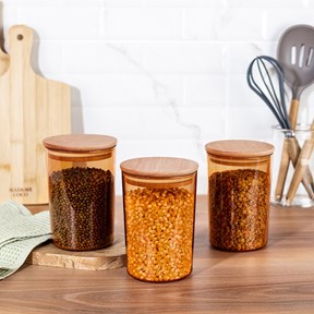 Yuviera 900ml Ahşap Kapaklı Saklama Kabı 3'lü