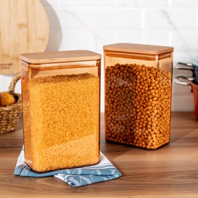 Diviera 2000ml Ahşap Kapaklı Saklama Kabı 2'li