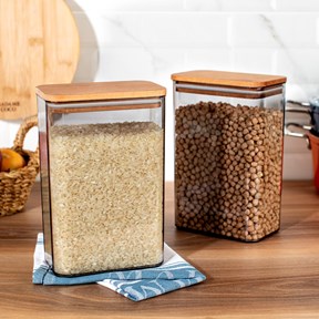 Diviera 2000ml Ahşap Kapaklı Saklama Kabı 2'li