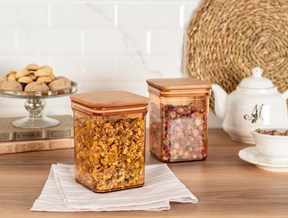 Kaviera 1000ml Ahşap Kapaklı Saklama Kabı 2'li