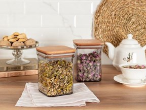 Kaviera 1000ml Ahşap Kapaklı Saklama Kabı 2'li