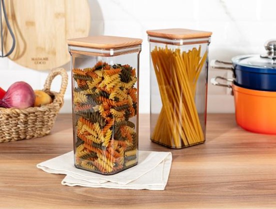 Kaviera 1500ml Ahşap Kapaklı Saklama Kabı 2'li
