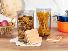 Kaviera 1500ml Ahşap Kapaklı Saklama Kabı 2'li