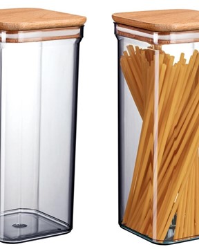 Kaviera 1500ml Ahşap Kapaklı Saklama Kabı 2'li