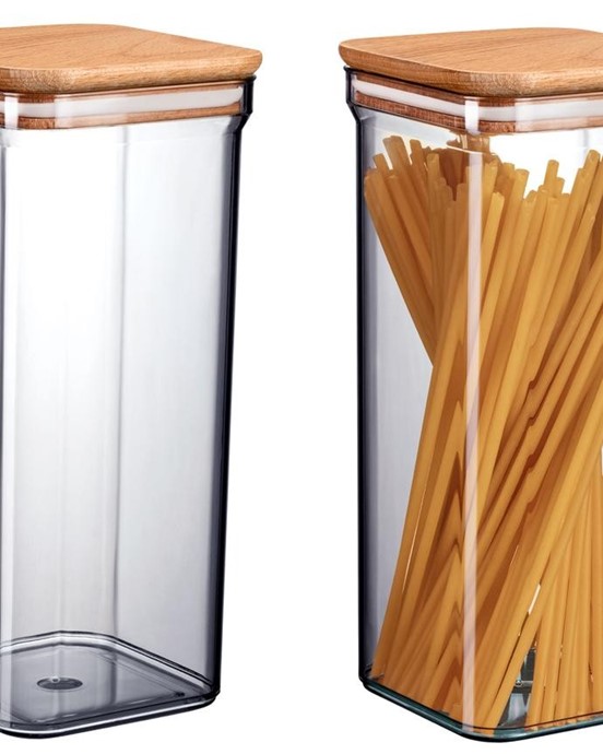 Kaviera 1500ml Ahşap Kapaklı Saklama Kabı 2'li