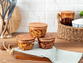 Florian 380ml Ahşap Kapaklı Saklama Kabı 3'lü