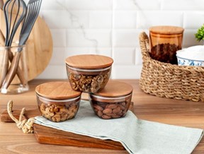 Florian 380ml Ahşap Kapaklı Saklama Kabı 3'lü