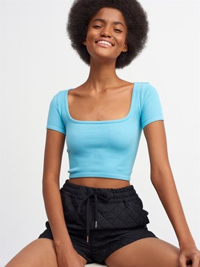 Dilvin U Yaka Kısa Kol Crop Top
