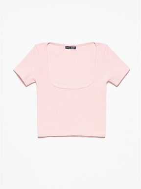 Dilvin U Yaka Kısa Kol Crop Top

