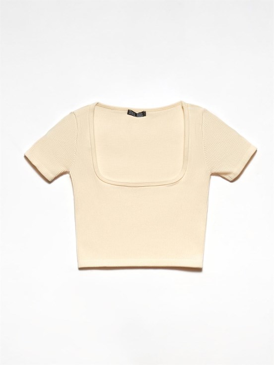 Dilvin U Yaka Kısa Kol Crop Top
