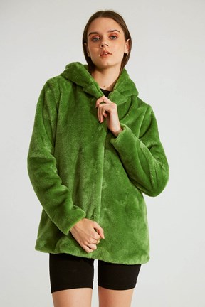 Robin Kapüşonlu Çıtçıtlı Peluş Mont