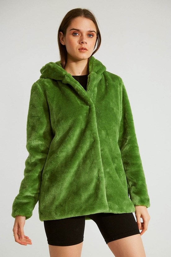 Robin Kapüşonlu Çıtçıtlı Peluş Mont