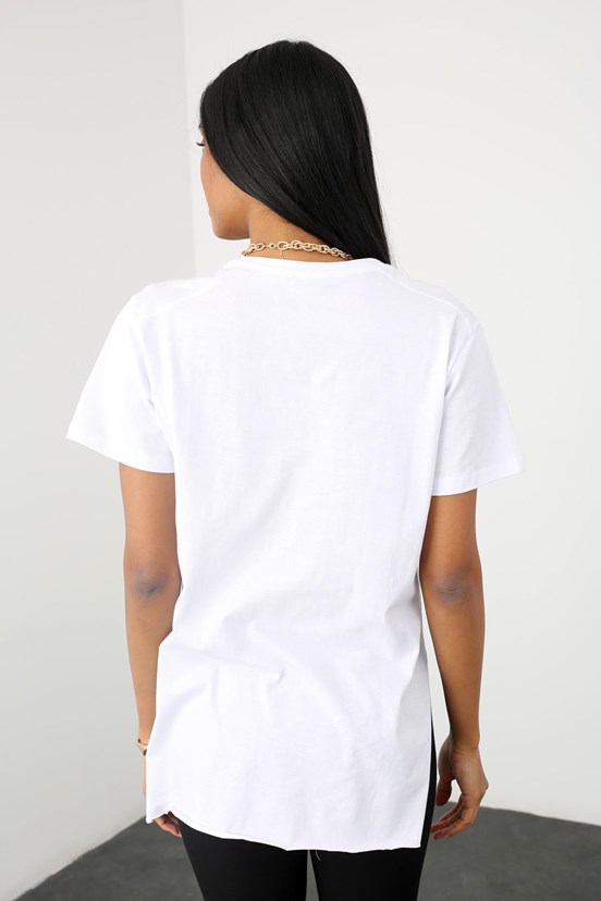 Karol Atabey V Yaka Yanı Yırtmaçlı Tshirt