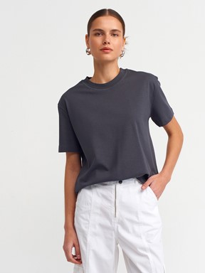 Dilvin Dekoratif Dikişli Bisiklet Yaka T-shirt