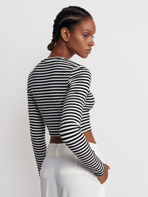 Dilvin Çizgili Uzun Kollu Crop Top