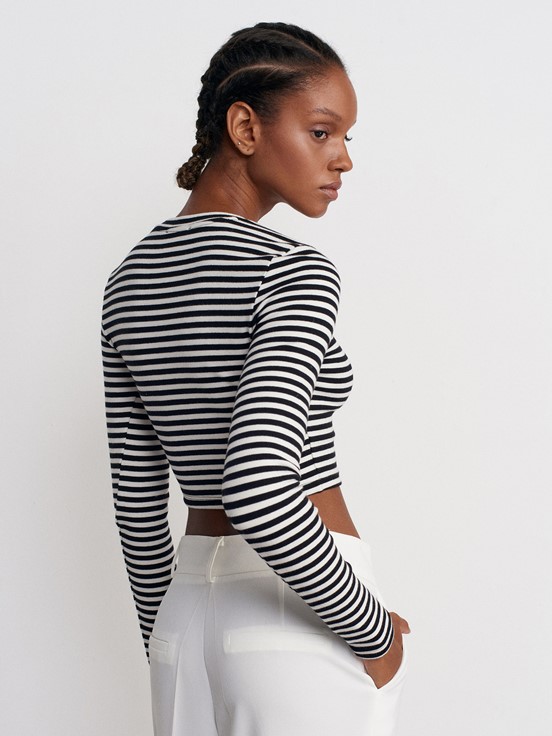 Dilvin Çizgili Uzun Kollu Crop Top