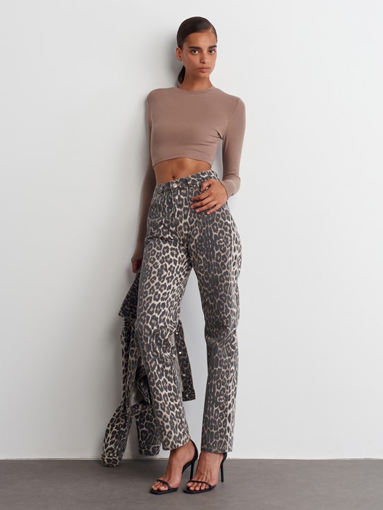 Dilvin Leopar Desenli Straight Denim Pantolon