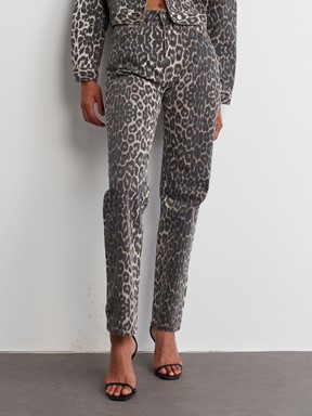 Dilvin Leopar Desenli Straight Denim Pantolon