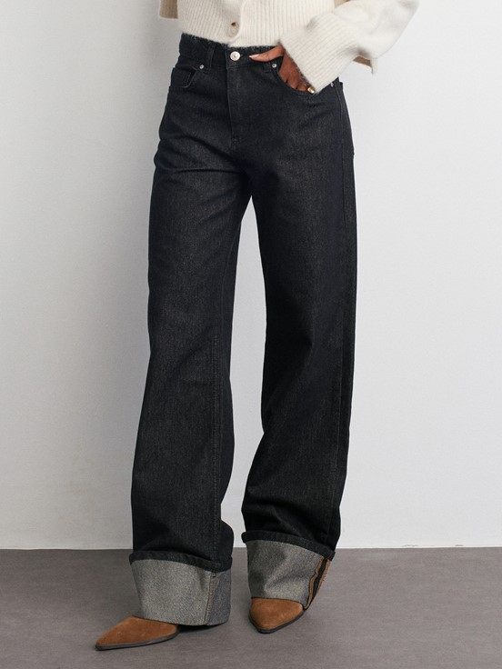 Dilvin Paçası Kıvrık Simli Denim Pantolon