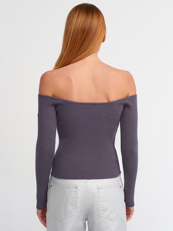 Dilvin Bardot Yaka Fitilli Crop Kazak