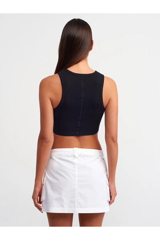 Dilvin Dikiş Efektli Crop Top