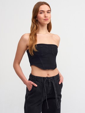 Dilvin Yanı Fermuarlı Denim Büstiyer
