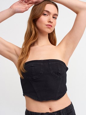 Dilvin Yanı Fermuarlı Denim Büstiyer