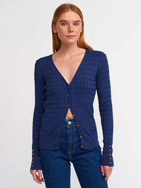 Dilvin Saç Örgülü Düğmeli Triko Hırka