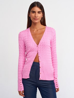 Dilvin Saç Örgülü Düğmeli Triko Hırka